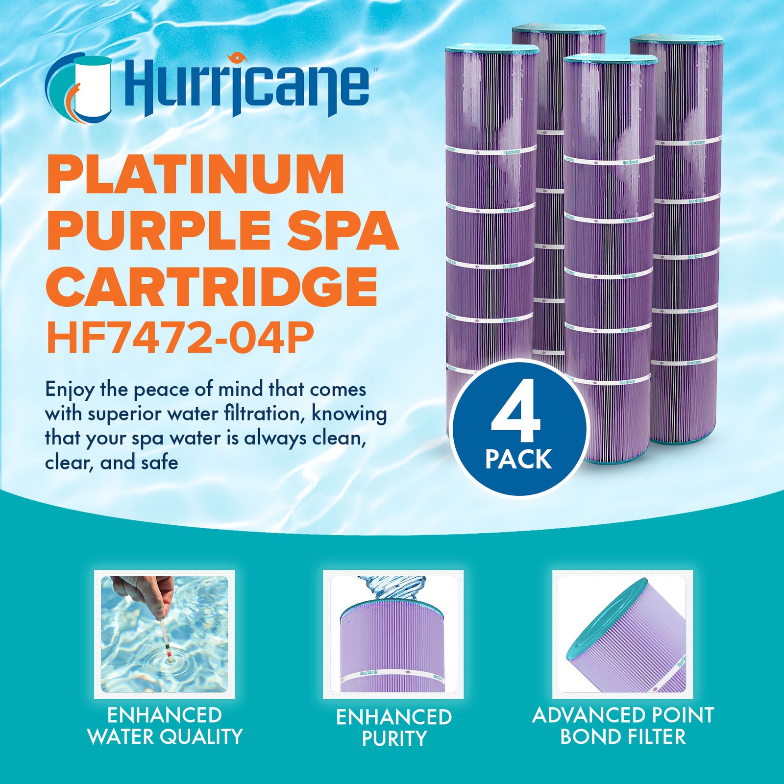 Hurricane Filters 4 Pack HF7472-04P Platinum Purple Spa Cartridge Replacement - VMInnovations