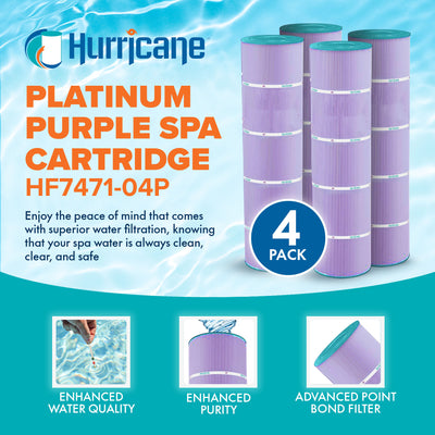 Hurricane Filters HF7471-04P Purple Spa Cartridge Replacement, 4 Pack (Open Box)