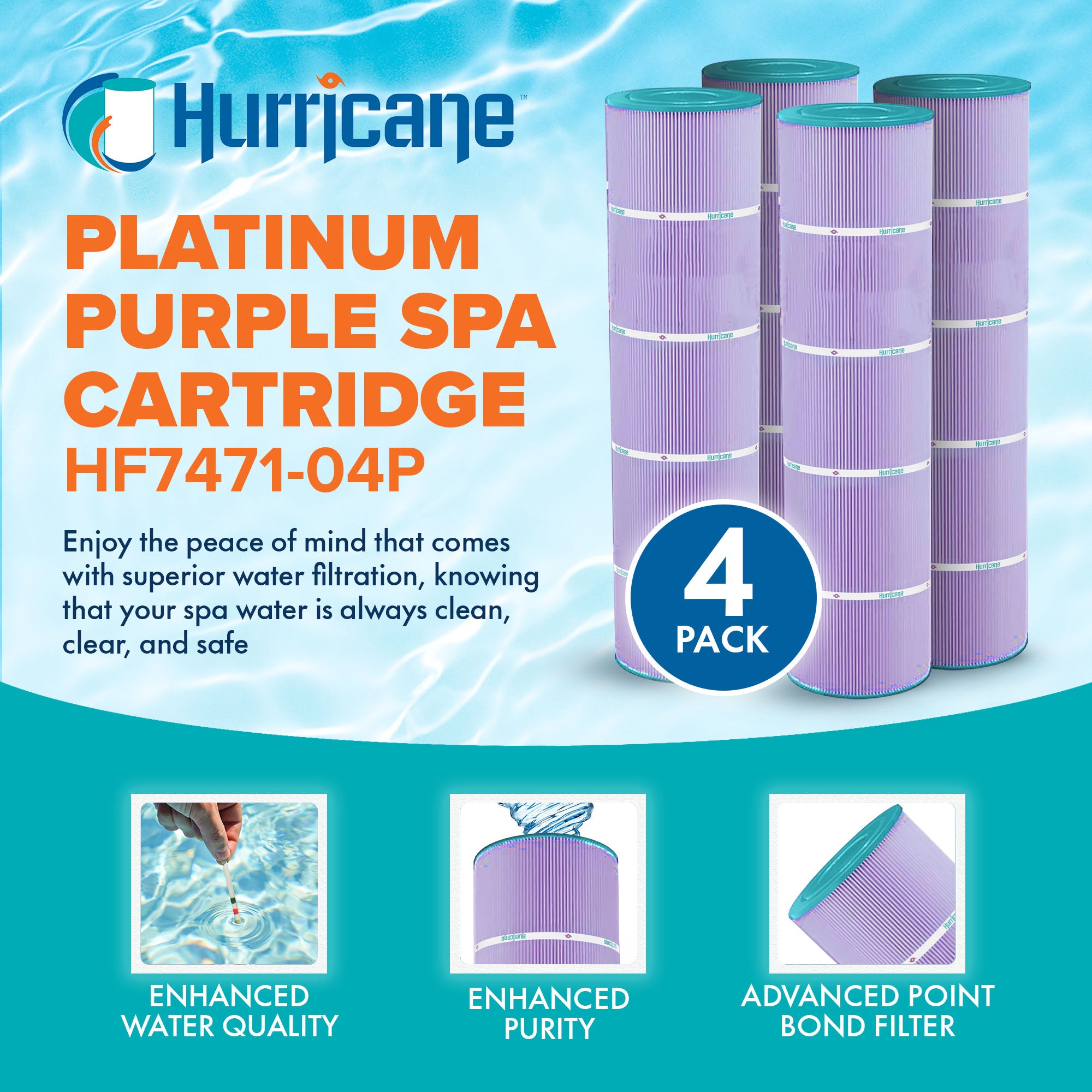 Hurricane 12 Pack HF7471-04P Platinum Purple Pool Filter Cartridge Replacement - VMInnovations