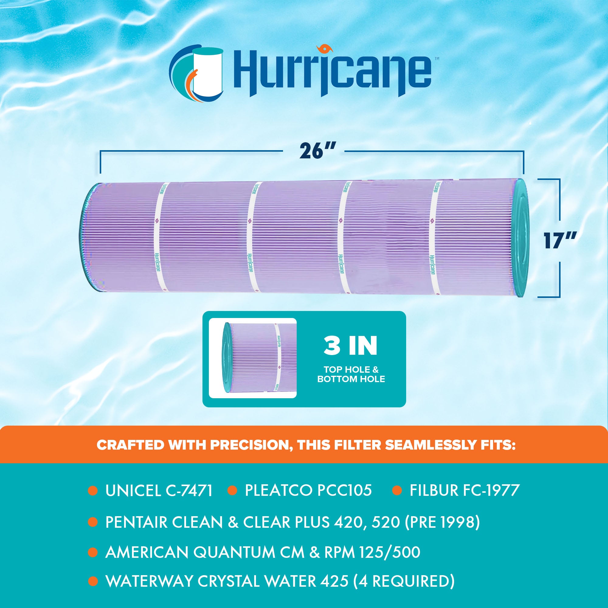 Hurricane 16 Pack HF7471-04P Platinum Purple Pool Filter Cartridge Replacement - VMInnovations