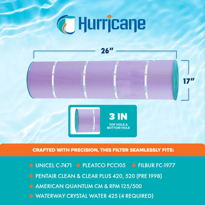Hurricane 4 Pack HF7471-04P Platinum Purple Pool Filter Cartridge Replacement