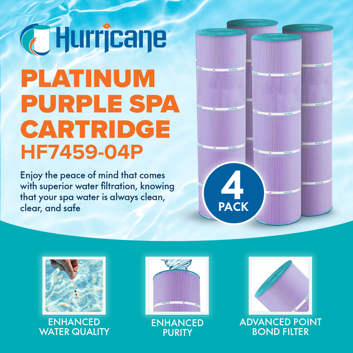 Hurricane 4 Pack- Platinum Purple Pool Filter Cartridge Replacement (Open Box)