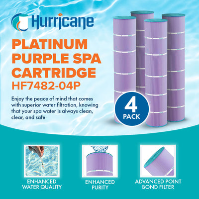 Hurricane Filters HF7482-04P Platinum Purple Pool Filter Cartridge for Unicel C-7482, Filbur FC-0820, Jandy Industries CL580, CV580, and More, 4-Pack