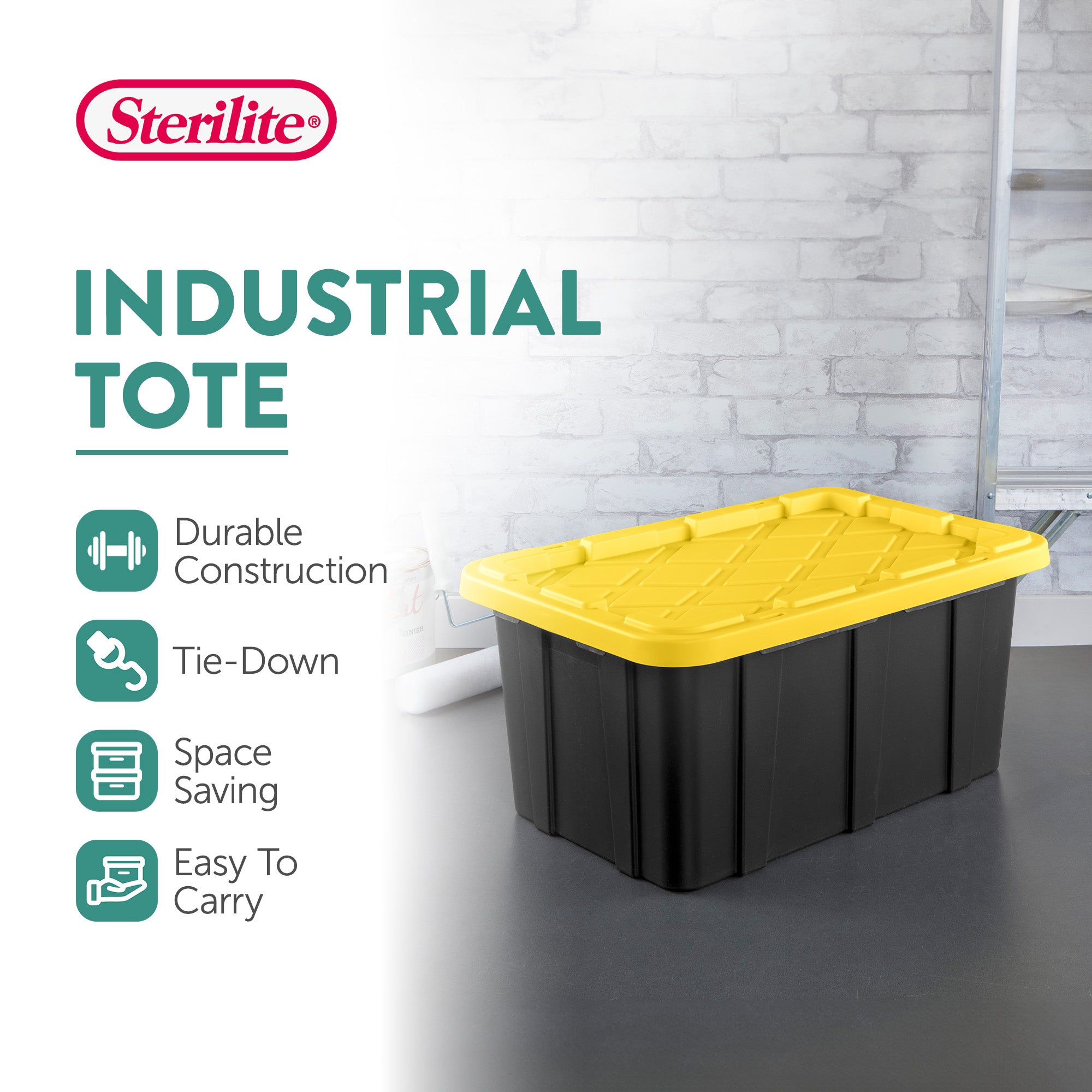 Sterilite 17 Gallon Industrial Stackable Storage Tote Lidded Containers, 12 Pack