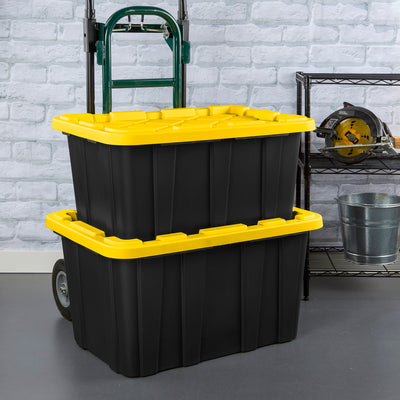 Sterilite 17 Gallon Industrial Stackable Storage Tote Lidded Containers, 6 Pack