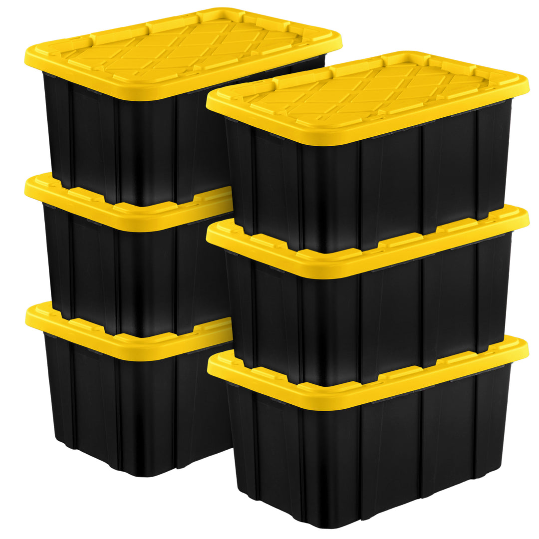 Sterilite 17 Gallon Industrial Stackable Storage Tote Lidded Containers, 6 Pack