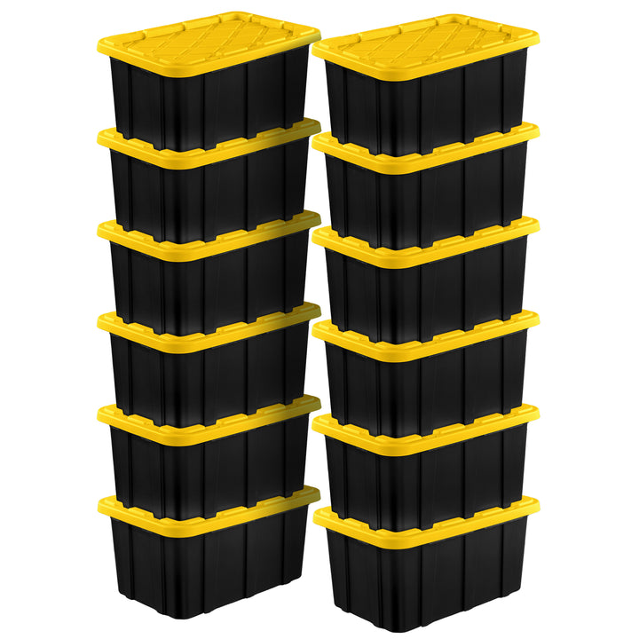 Sterilite 17 Gallon Industrial Stackable Storage Tote Lidded Containers, 12 Pack