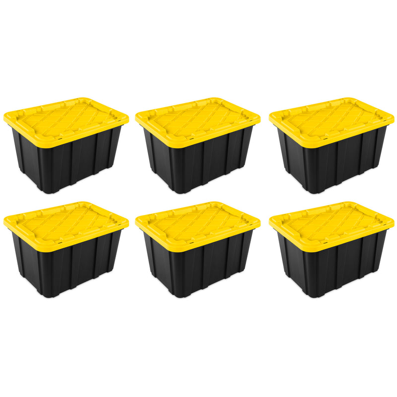 Sterilite 27 Gallon Industrial Stackable Storage Tote Lidded Containers, 6 Pack