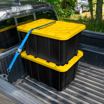 Sterilite 27 Gallon Industrial Stackable Storage Tote Lidded Containers, 6 Pack