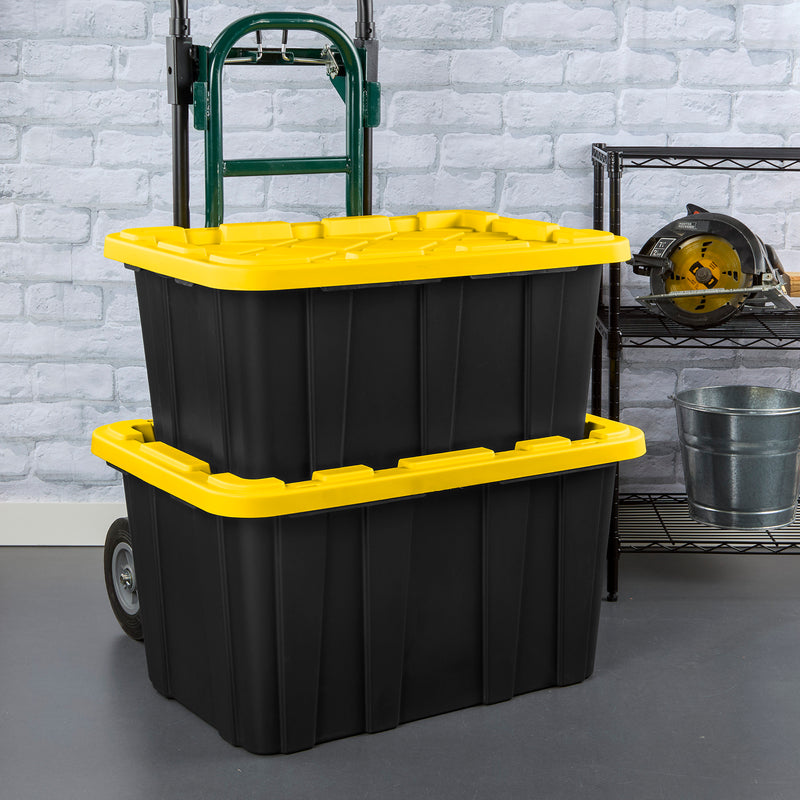 Sterilite 27 Gallon Industrial Stackable Storage Tote Lidded Containers, 6 Pack