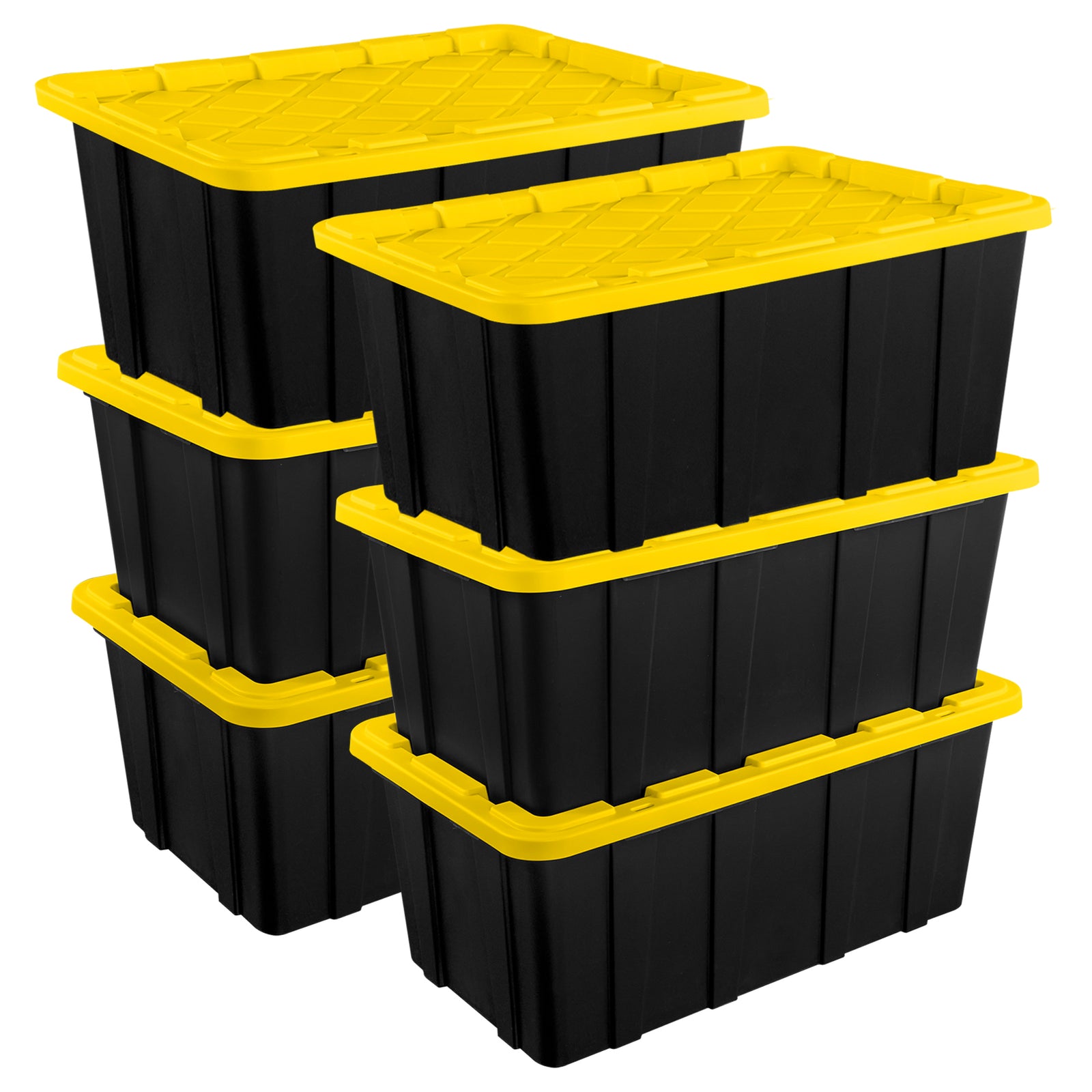 Sterilite 27 Gallon Industrial Stackable Storage Tote Lidded Containers, 6 Pack - VMInnovations