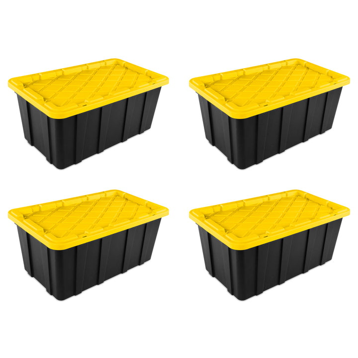 Sterilite 38 Gallon Industrial Stackable Storage Tote Lidded Containers, 4 Pack