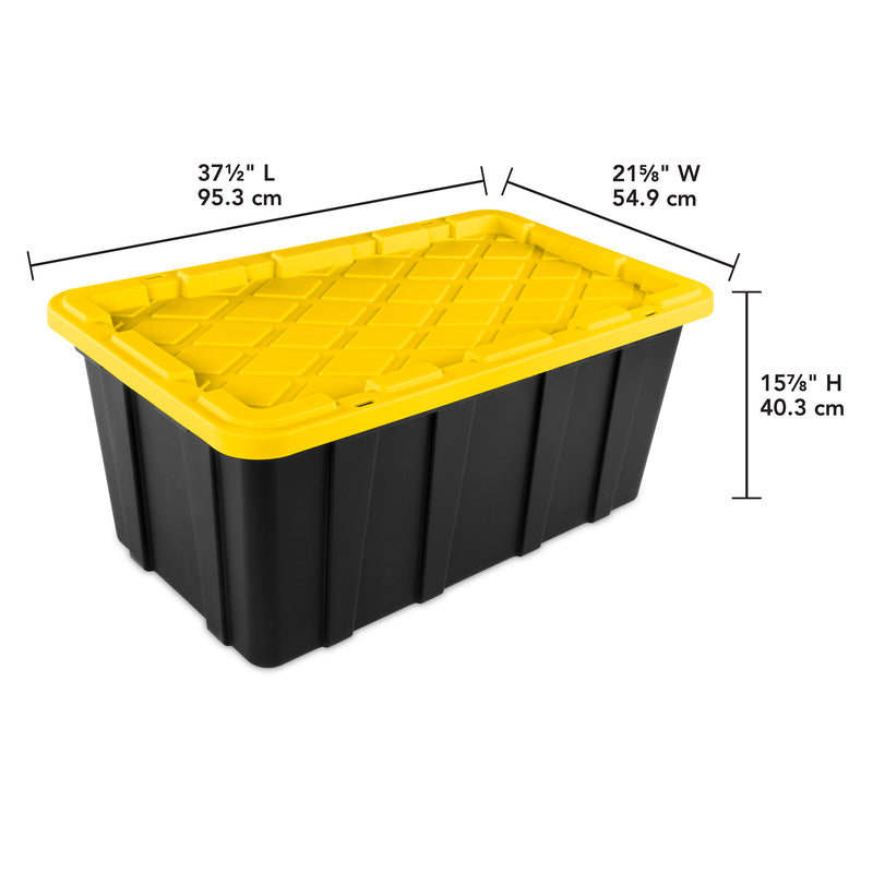 Sterilite 38 Gallon Industrial Stackable Storage Tote Lidded Containers, 4 Pack