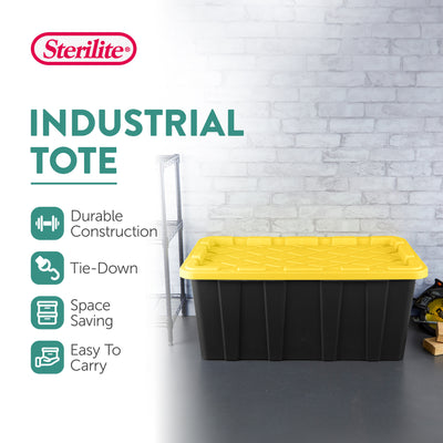 Sterilite 38 Gallon Industrial Stackable Storage Tote Lidded Containers, 8 Pack