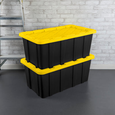 Sterilite 38 Gallon Industrial Stackable Storage Tote Lidded Containers, 4 Pack