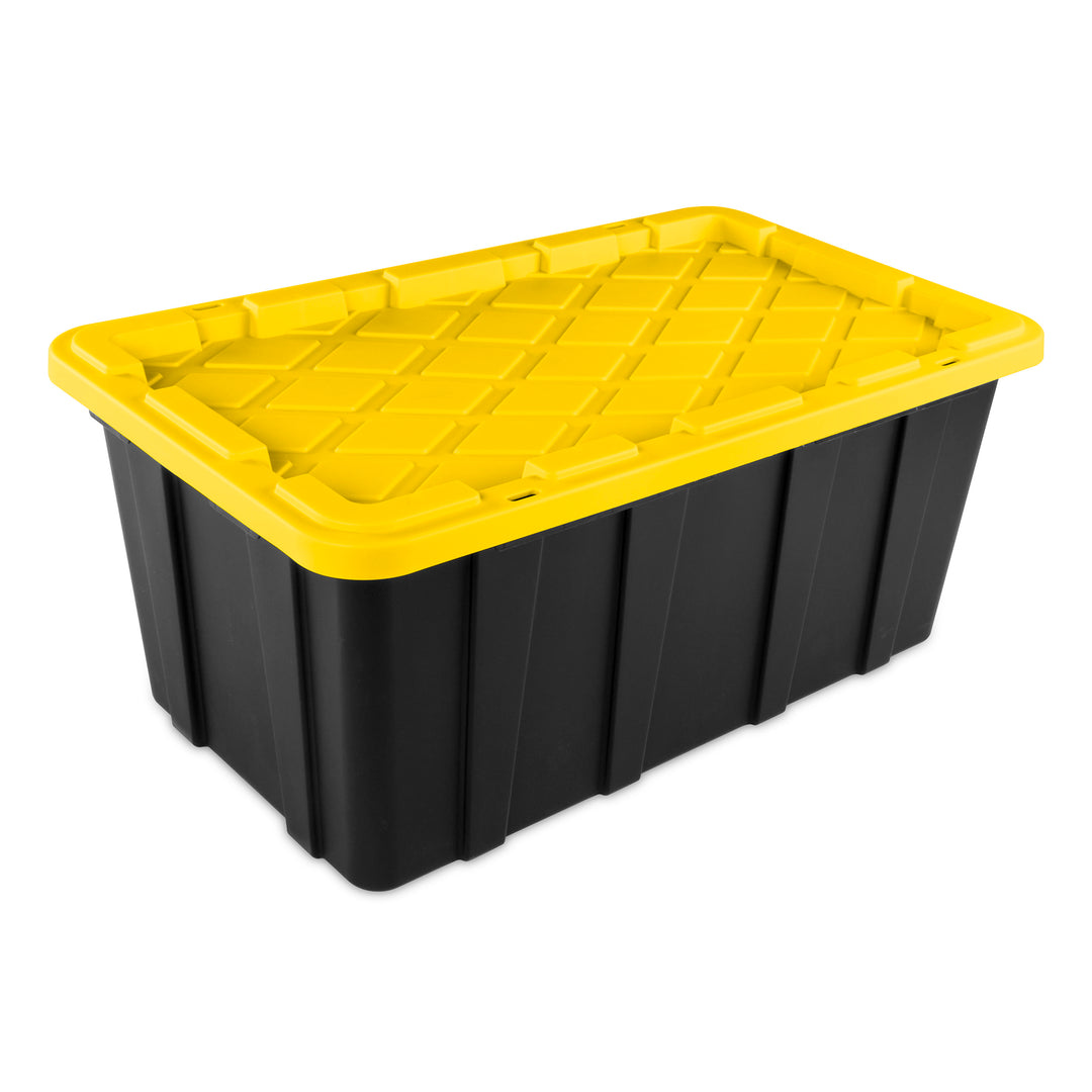 Sterilite 38 Gallon Industrial Stackable Storage Tote Lidded Containers, 4 Pack