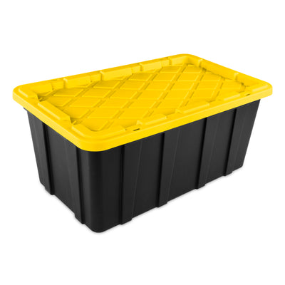 Sterilite 38 Gallon Industrial Stackable Storage Tote Lidded Containers, 4 Pack