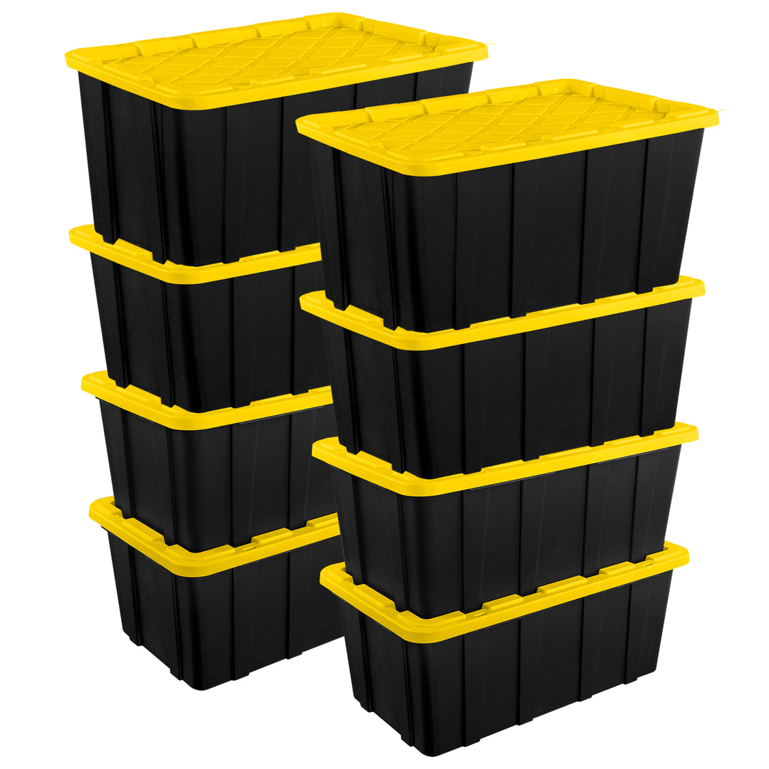 Sterilite 38 Gallon Industrial Stackable Storage Tote Lidded Containers, 8 Pack