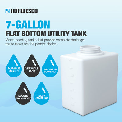 Norwesco Flat Bottom Utility Tank for Trailers and Lawn Care, 7 Gallon, White