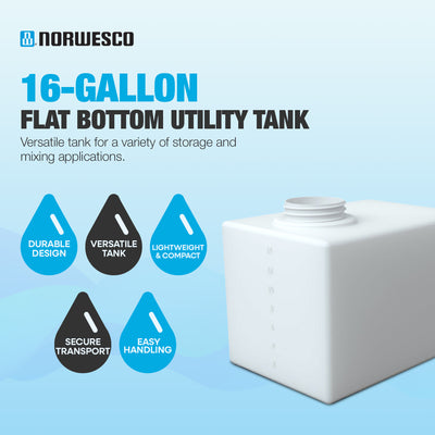 Norwesco Flat Bottom Utility Tank for Trailers and Lawn Care, 16 Gallon, White