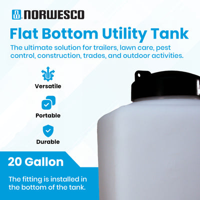 Norwesco Flat Bottom Utility Tanks for Trailers and Lawn Care, 20 Gallon, White