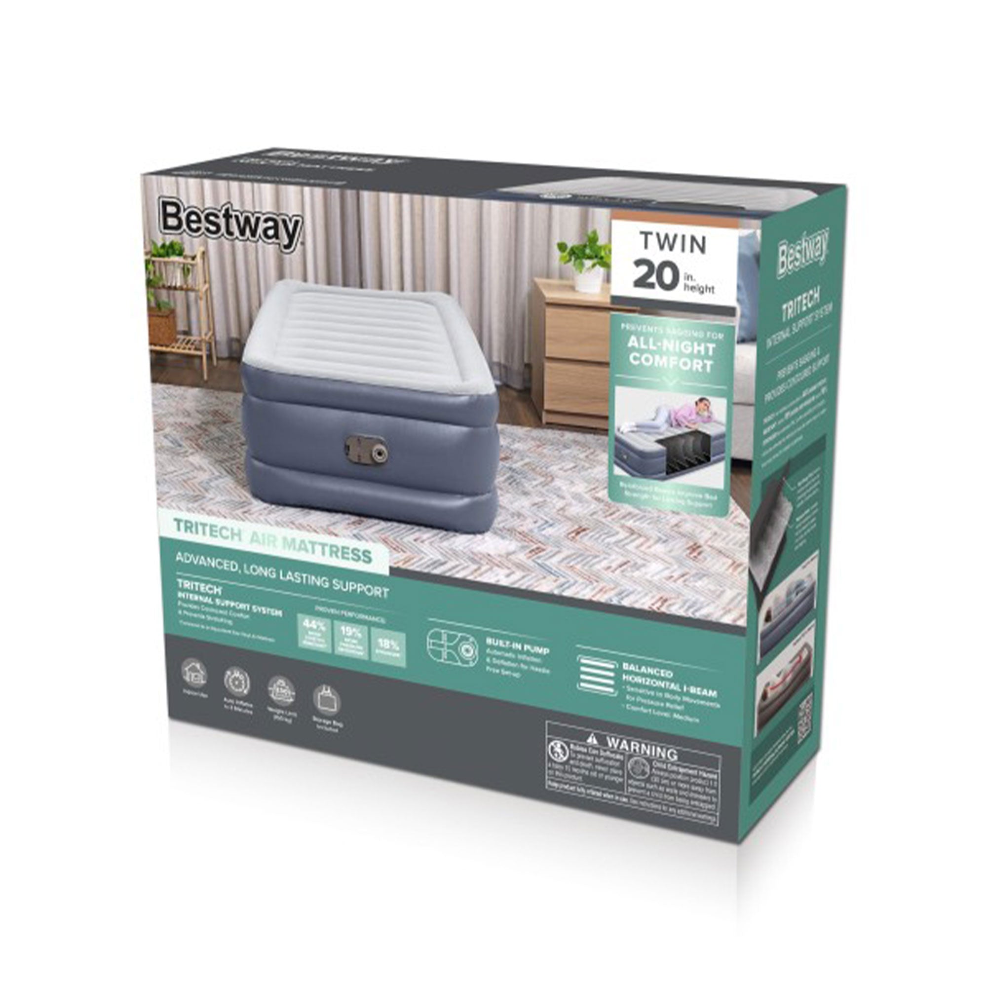 Bestway Air Mattress Inflatable Twin-Sized Bed with Built-In AC Pump (Open Box) - VMInnovations