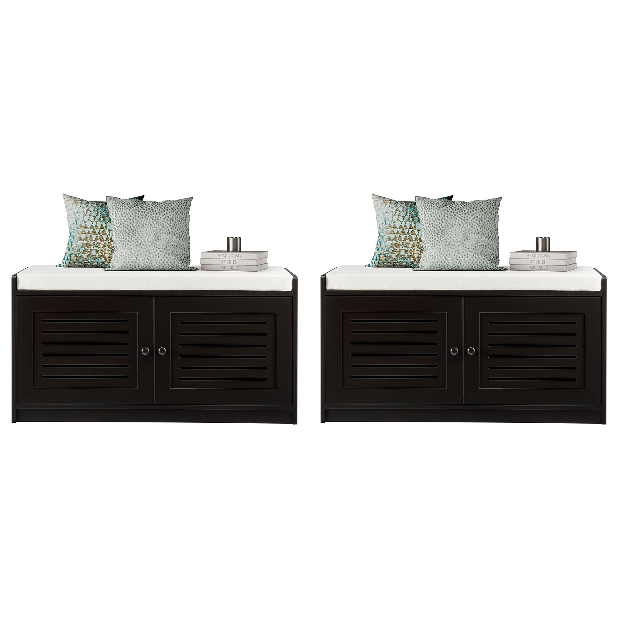 Sturdis Shoe Storage Cushioned Bench with Adjustable Shelves, 2 Pack, Espresso - VMInnovations