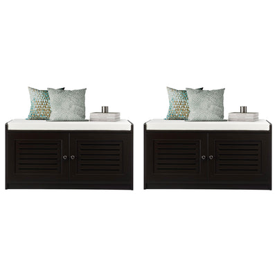 Sturdis Shoe Storage Cushioned Bench with Adjustable Shelves, 2 Pack, Espresso - VMInnovations