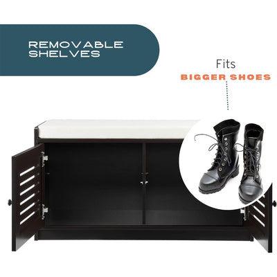 Sturdis Shoe Storage Cushioned Bench with Adjustable Shelves, 2 Pack, Espresso - VMInnovations
