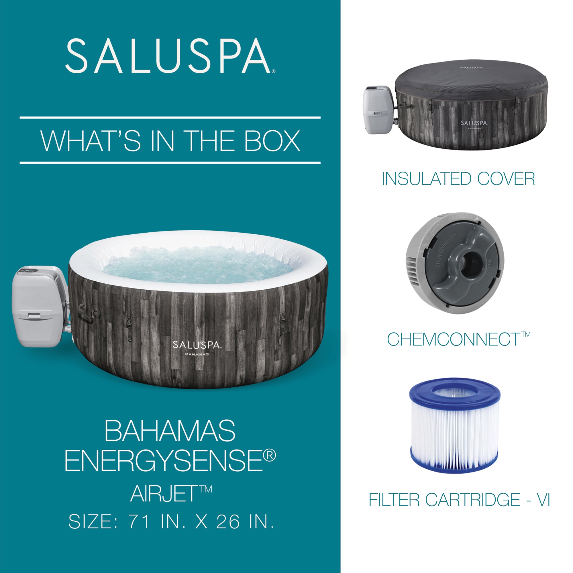 Bestway SaluSpa Bahamas 4Person Inflatable HotTub Energy-Efficient Spa(Open Box) - VMInnovations