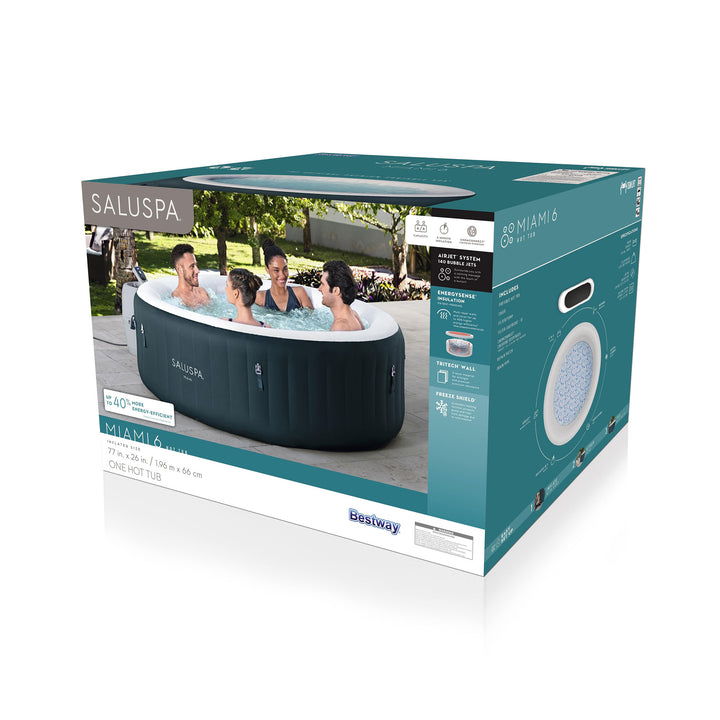 Bestway SaluSpa Miami AirJet 4-6 Person Inflatable Hot Tub w/ EnergySense Cover