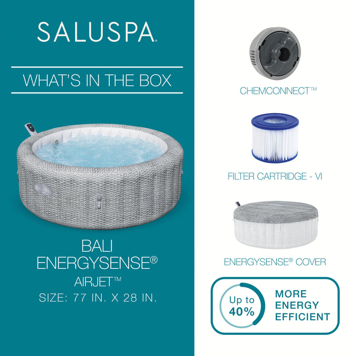 Bestway Bali Smart AirJet Inflatable Spa w/ EnergySense Cover, Gray (Open Box)