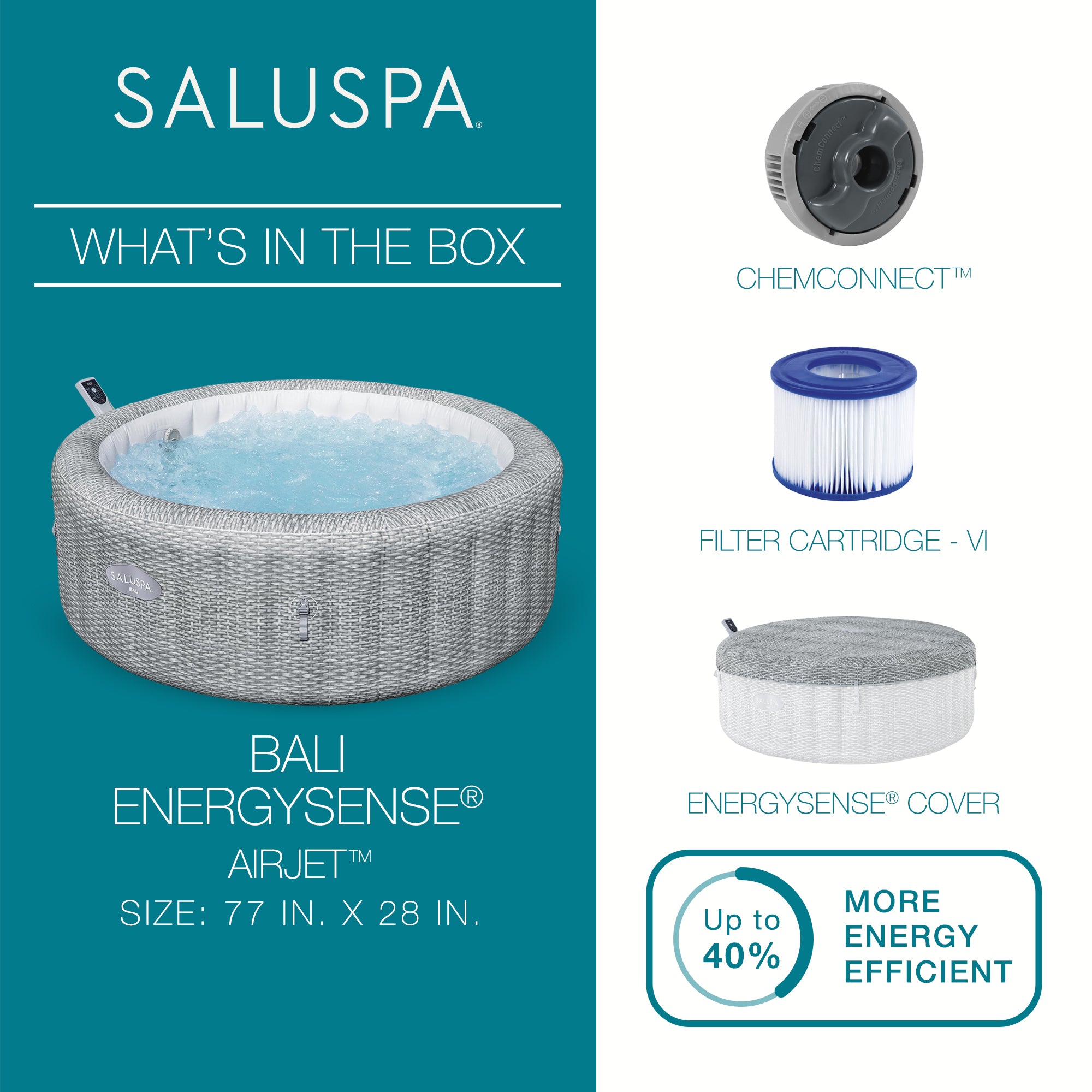 Bestway SaluSpa Bali Smart AirJet Inflatable Hot Tub w/ EnergySense Cover, Gray