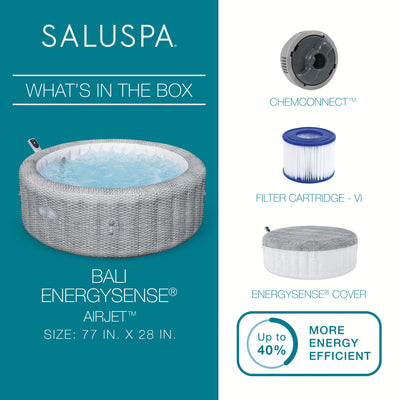 Bestway SaluSpa Bali Smart AirJet Inflatable Hot Tub w/ EnergySense Cover, Gray