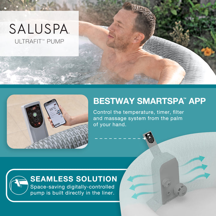 Bestway Bali Smart AirJet Inflatable Spa w/ EnergySense Cover, Gray (Open Box)
