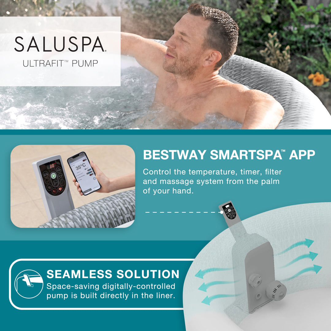 Bestway Bali Smart AirJet Inflatable Spa w/ EnergySense Cover, Gray (Open Box)
