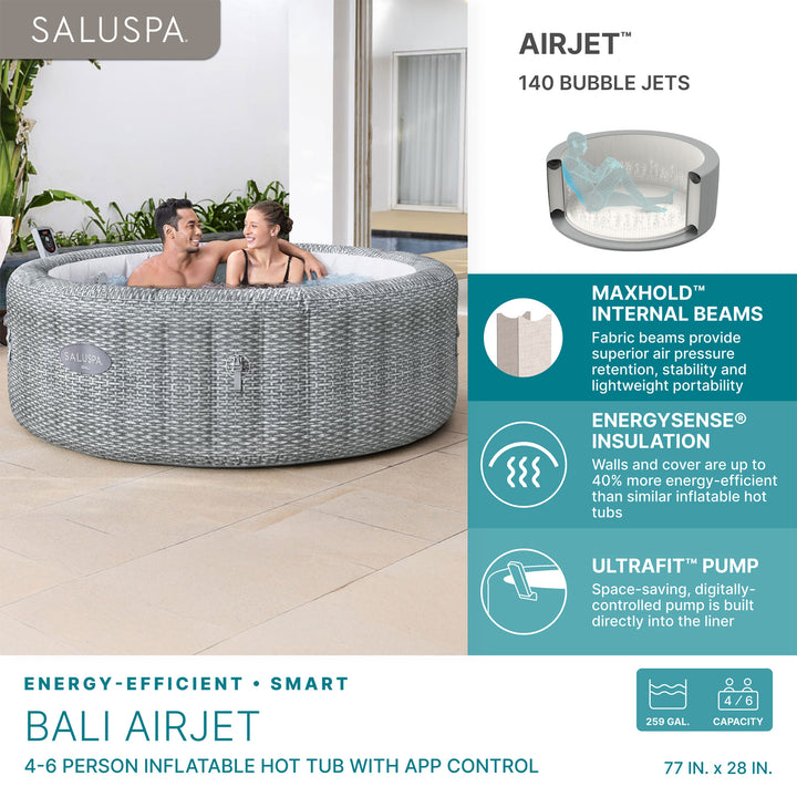 Bestway SaluSpa Bali Smart AirJet Inflatable Hot Tub w/ EnergySense Cover, Gray