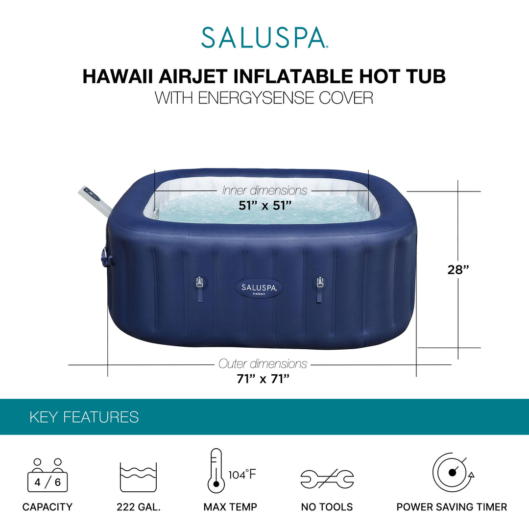 Bestway SaluSpa Hawaii Smart AirJet Inflatable Hot Tub with EnergySense Cover