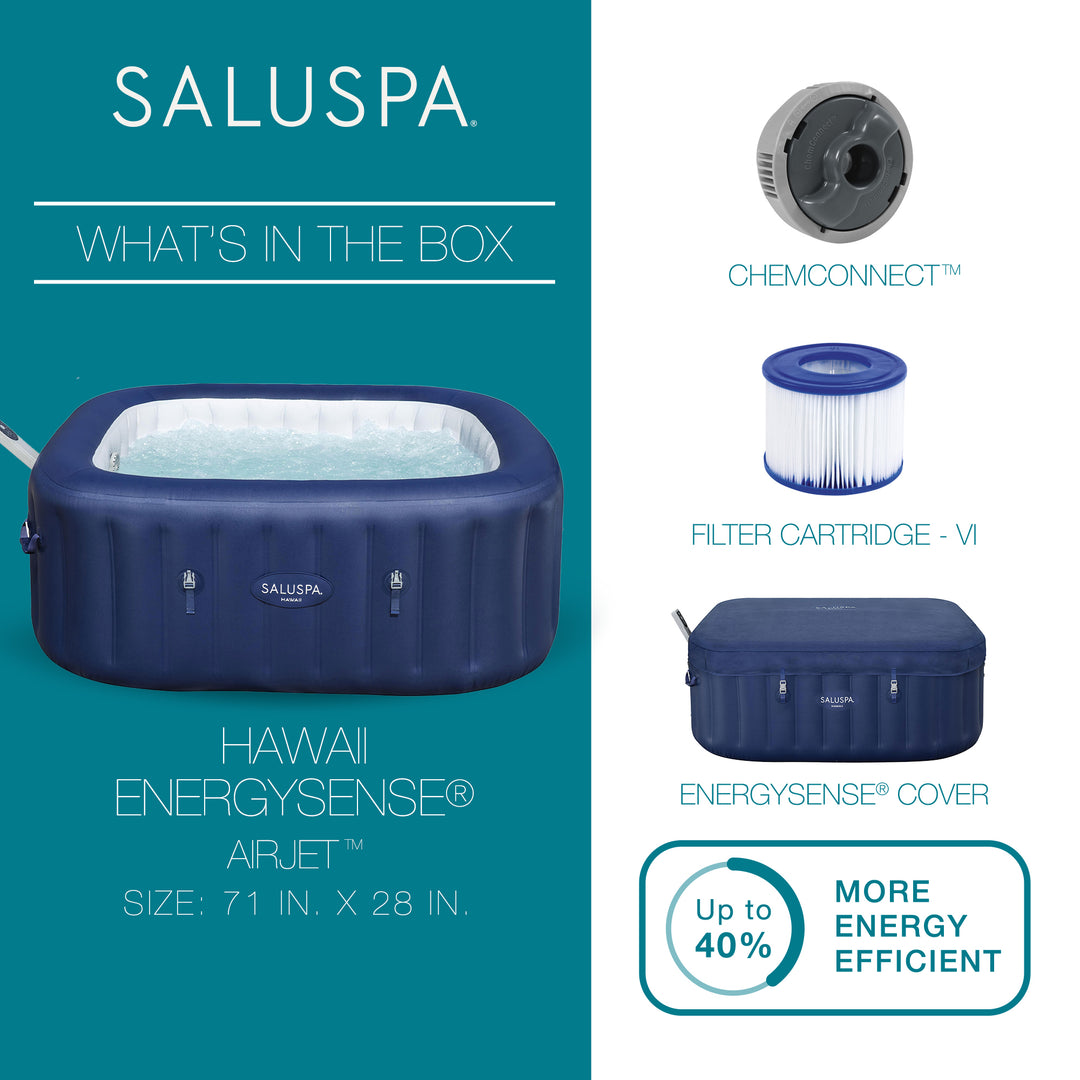 Bestway SaluSpa Hawaii Smart AirJet Inflatable Hot Tub with EnergySense Cover - VMInnovations