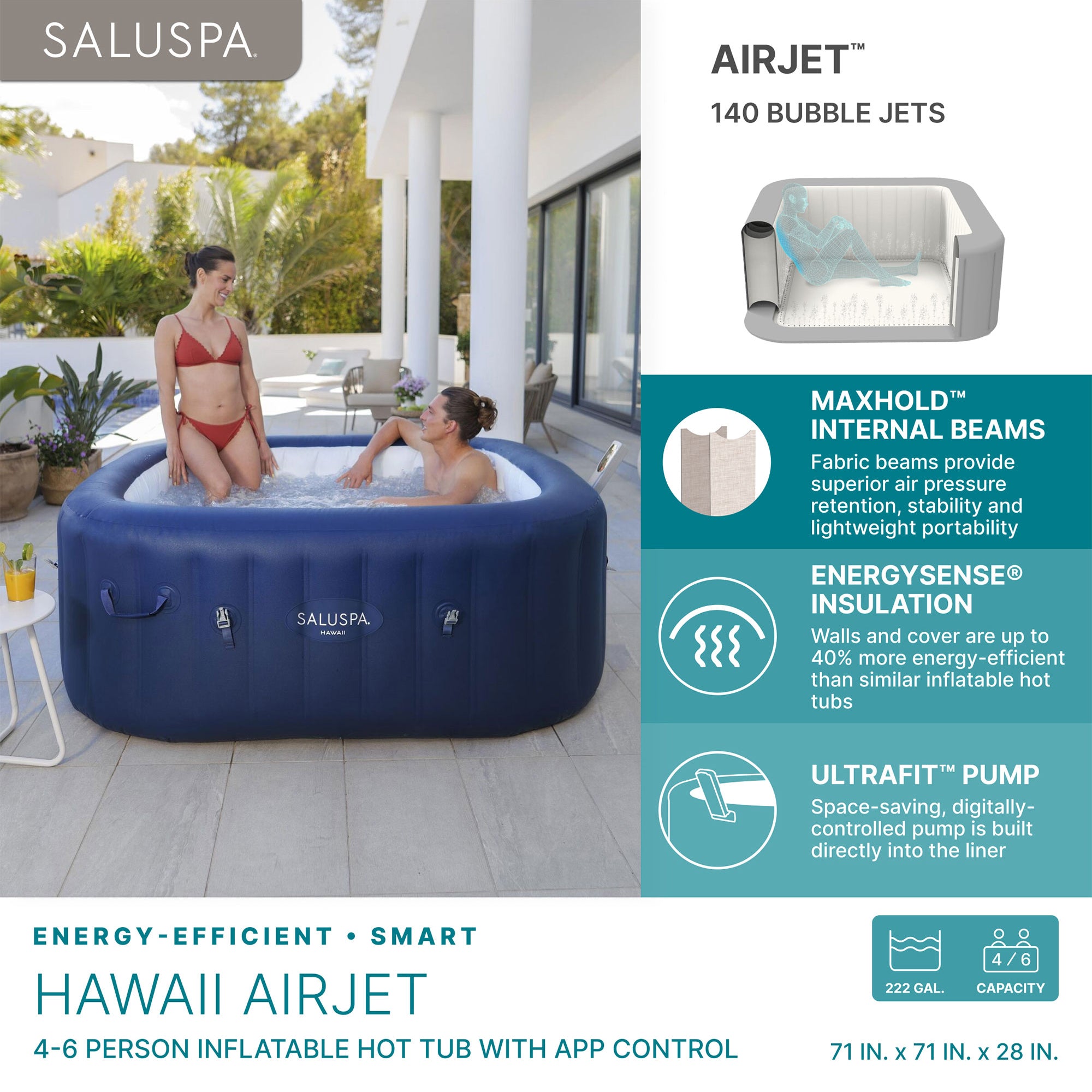 Bestway SaluSpa Hawaii Smart AirJet Inflatable Hot Tub with Cover (Open Box)