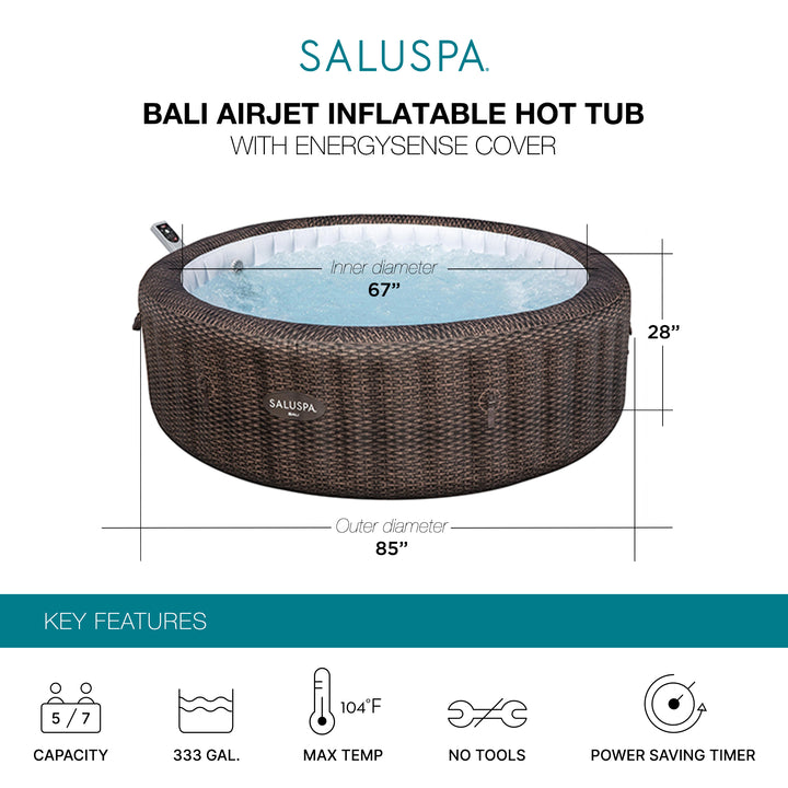 Bestway SaluSpa Bali Smart AirJet Inflatable Hot Tub w/ EnergySense Cover, Brown