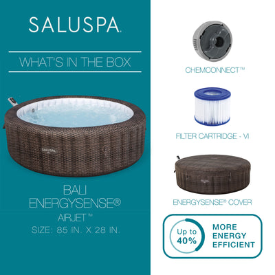 Bestway SaluSpa Bali Smart AirJet Inflatable Hot Tub w/ EnergySense Cover, Brown