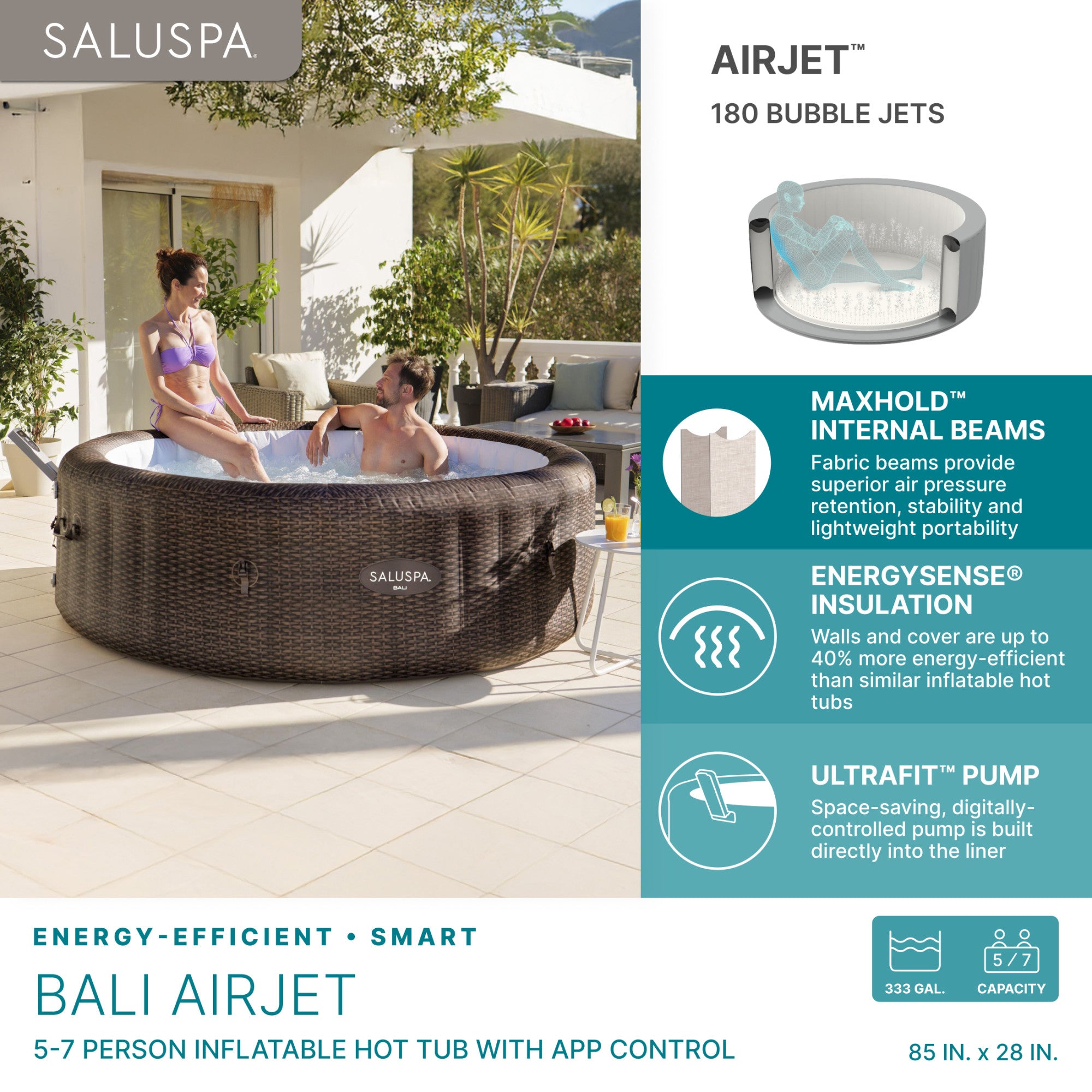 Bestway SaluSpa Bali Smart AirJet Inflatable Hot Tub w/ EnergySense Cover (Used)