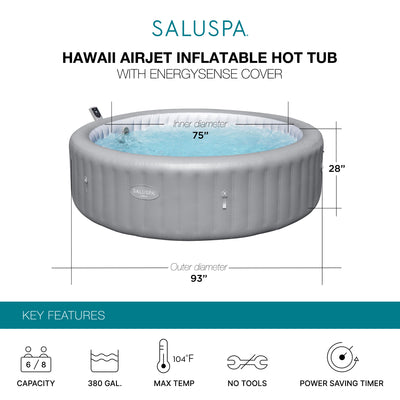 Bestway Hawaii Smart AirJet Inflatable Hot Tub with EnergySense Cover (Open Box)