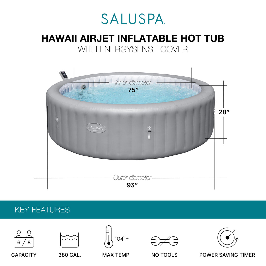 Bestway SaluSpa Hawaii Smart AirJet Inflatable Hot Tub with EnergySense Cover