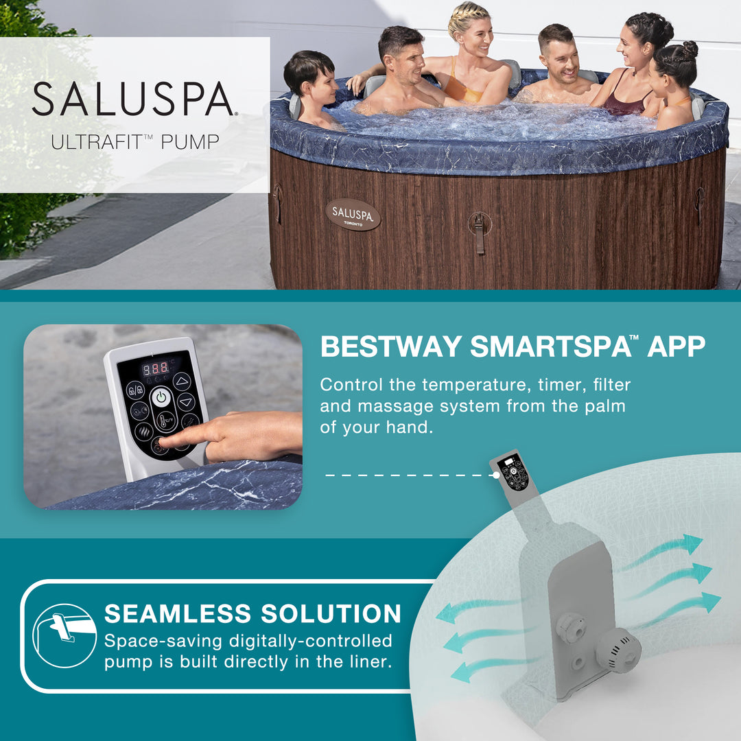 Bestway SaluSpa Toronto 5-7 Person Energy-Efficient AirJet Hot Tub, App, Brown