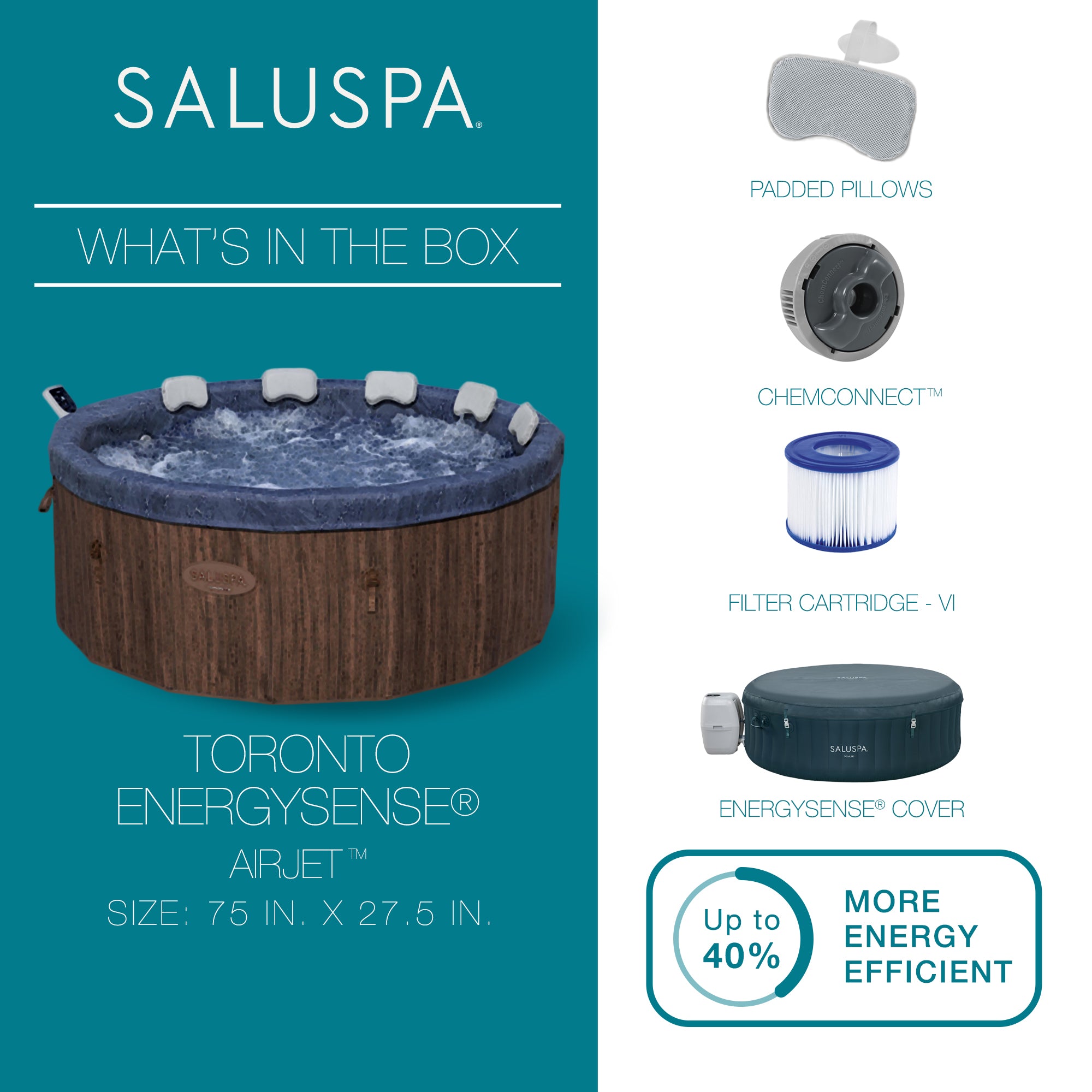 Bestway SaluSpa Toronto 5-7 Person Energy-Efficient AirJet Foam Hot Tub, Brown - VMInnovations