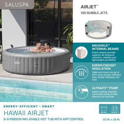 Bestway SaluSpa Hawaii Smart AirJet Inflatable Hot Tub with EnergySense Cover