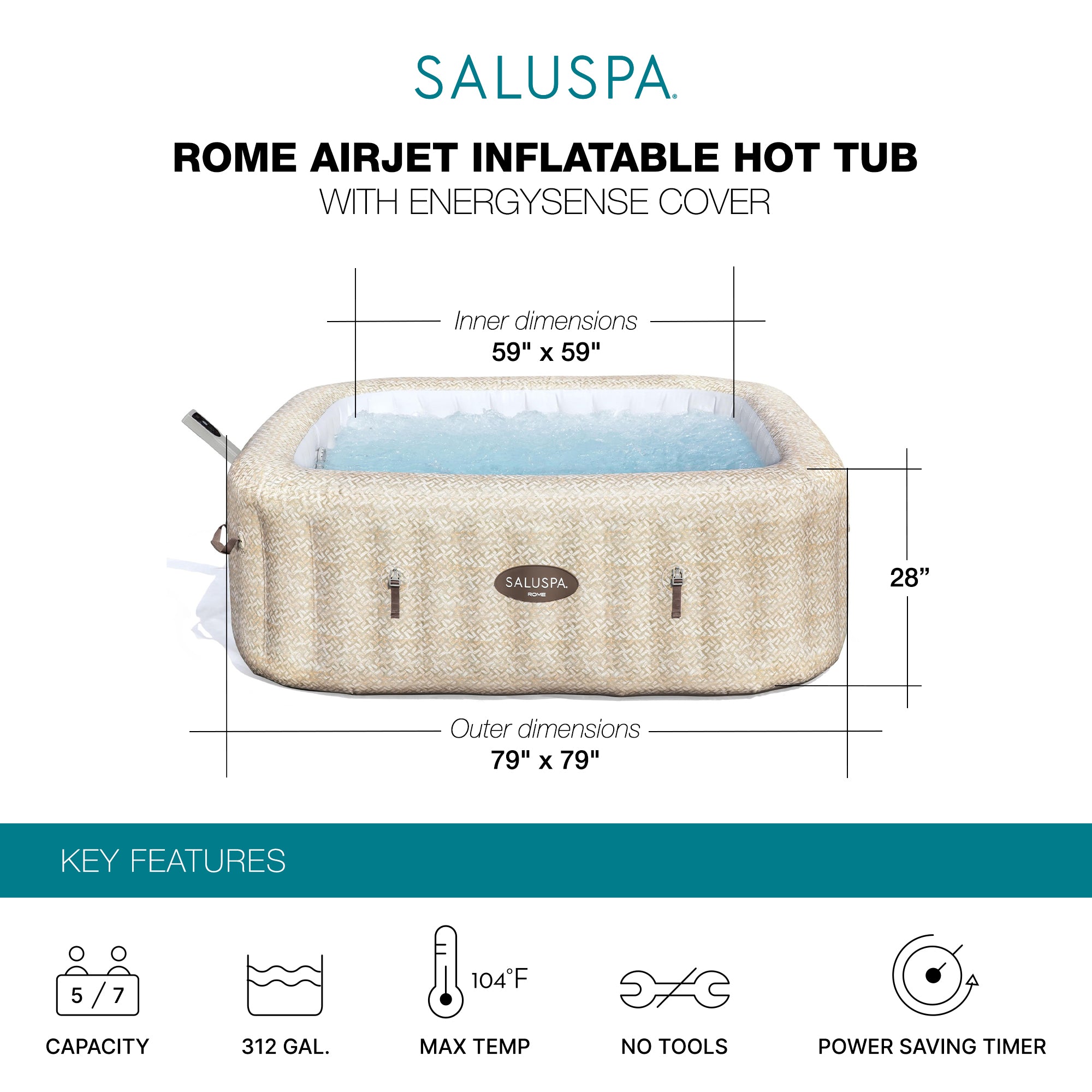 Bestway SaluSpa Smart AirJet Inflatable Hot Tub w/EnergySense Cover (Open Box)