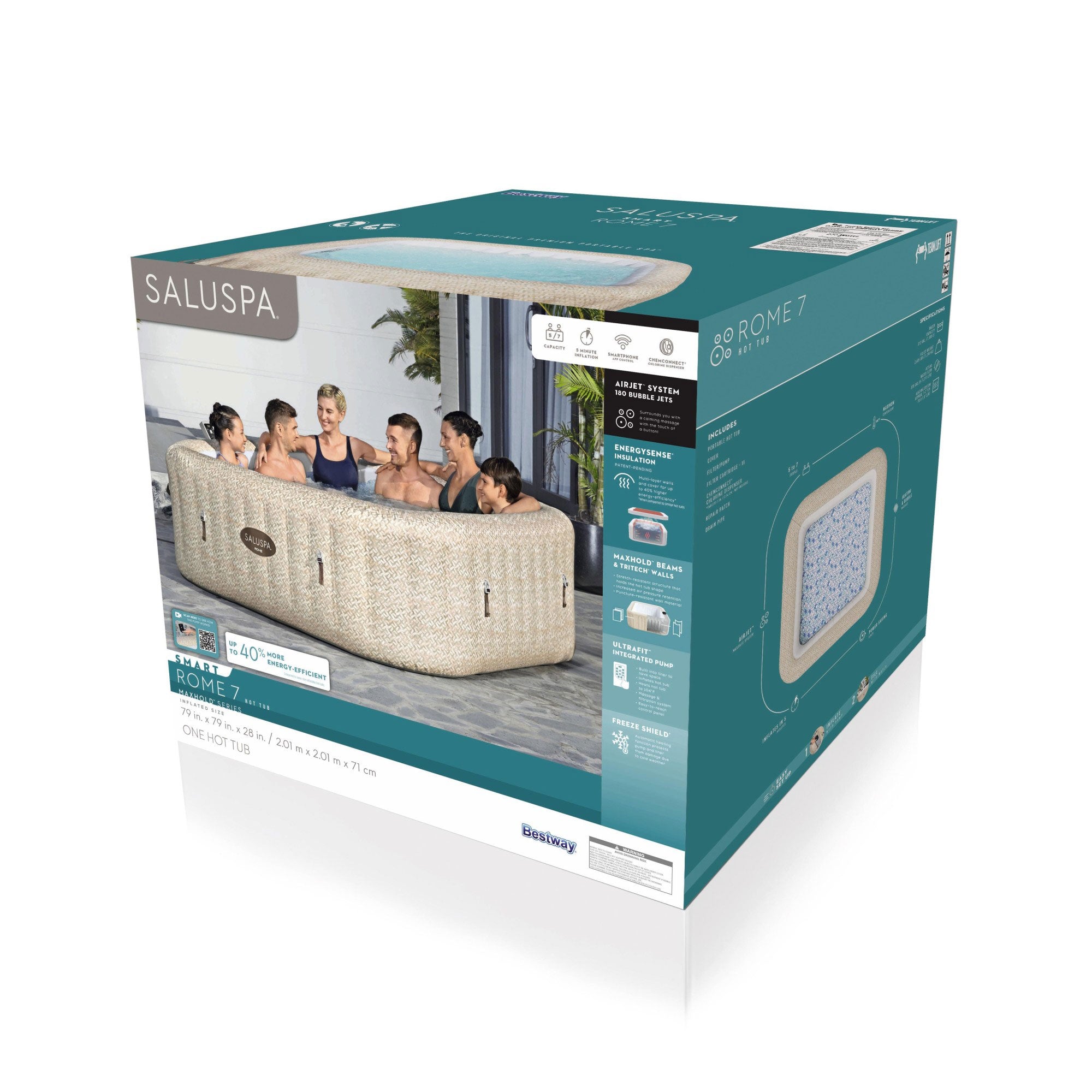 Bestway SaluSpa Smart AirJet Inflatable Hot Tub w/EnergySense Cover (Open Box) - VMInnovations